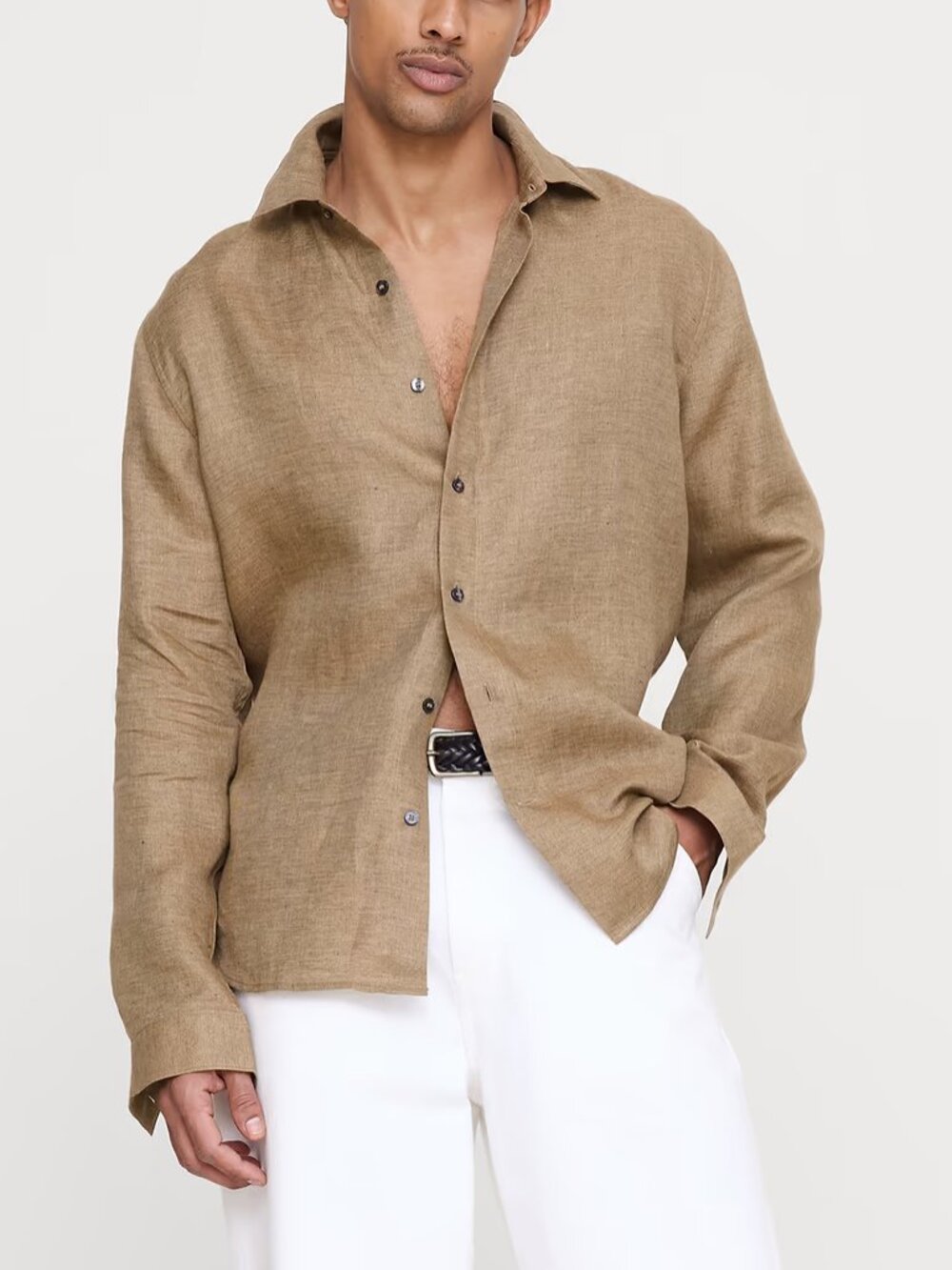 NWT Banana Republic Men's Khaki Sand 100% Euro Linen Standard-Fit Shirt M